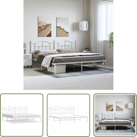 The Living Store Bettgestell mit Kopfteil Metall Weiß 193x203 cm - Metallbettfundament - Doppelbettgestell - Weißer Rahmen - Boxspringbett - Bettrahmen (1/5)
