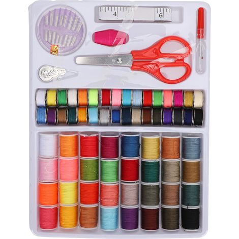 Boîte à couture portable avec bobines de fil, ciseaux, aiguilles et accessoires, kit pour maison, voyage, couture à la main et broderie (1/5)