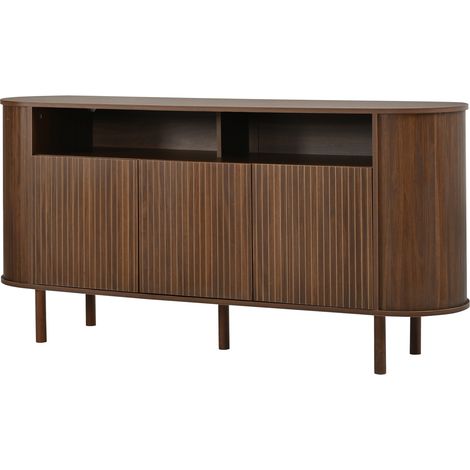Credenza moderna 160 cm con 3 ante ondulate, 2 vani aperti, struttura in truciolare (1/5)