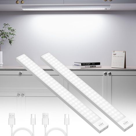 Lot de 2 Lampe Led Detecteur de Mouvement 43cm Rechargeable USB Pour Placard Armoire Escalier
