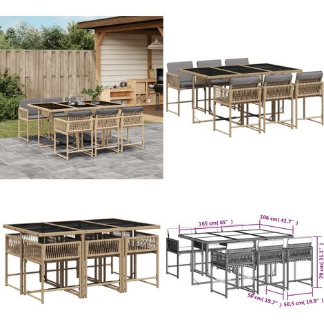 vidaXL Ensemble à manger de jardin coussins 7 pcs mélange beige rotin (1/5)