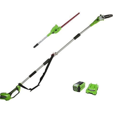Élagueuse et Taille Haie à Batterie sur Perche 2-en-1 avec Bandoulière, Guide Tronçonneuse 20 cm, Lames Double Action 51 cm, Batterie 40V 2Ah Chargeur (1/5)