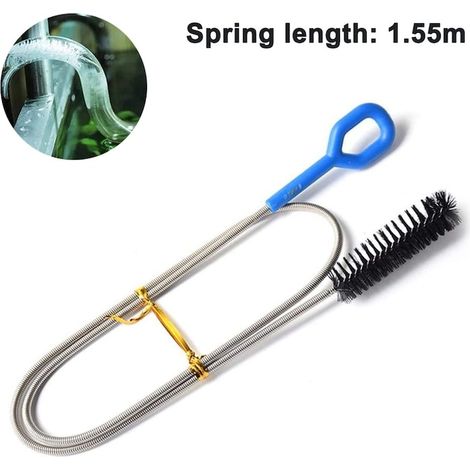 Brosse de nettoyage de tuyaux flexible, nylon/acier inoxydable, 155 cm, bleu/argent (1/3)