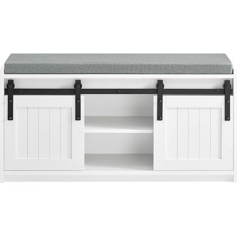 SoBuy Scarpiera con seduta Panca con vano contenitore scarpiera con ante scorrevoli Bianco 90x35x46cm FSR133-K-W