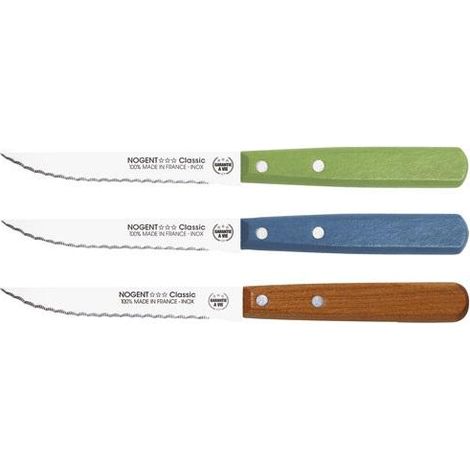Nogent Classic Holz Steakmesser 11 cm grün oliv blau Pfau Kirschbaum