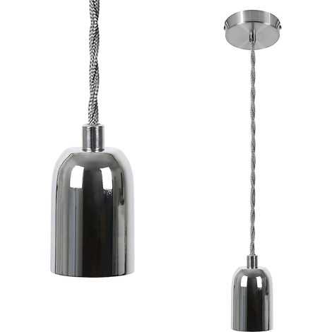 ZMH lampe suspension vintage, douille de lampe E27 chrome Edison cord pendant suspension industrielle avec lampe à baldaquin en cuivre idéale pour salon, salle à manger, bar, pub, sous-sol-Chrome 1 (1/5)