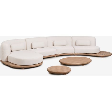 Ensemble de jardin avec canapé modulaire chaise longue gauche 4 pièces et 2 tables basses en bois d'acacia Gerard SKLUM (1/5)