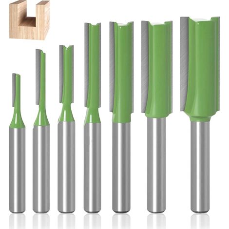 Fraises pour Défonceuse, Mèches de Toupie en Alliage 7 Pièces, Droites Toupie, 6mm Shank, Set Couteaux Multi Tailles, la Coupe du Bois, le Bricolage, Verte - (1/5)