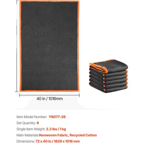 Couvertures de déménagement, construction durable, protection contre les chocs, 72x40in 6pcs (1/2)