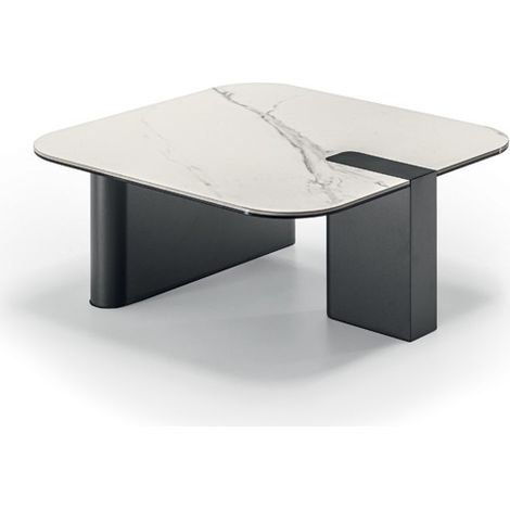 Tavolino da salotto Lock con piano in ceramica su vetro e struttura in metallo verniciato antracite - Dimensioni 70x70x29.5 cm (1/3)