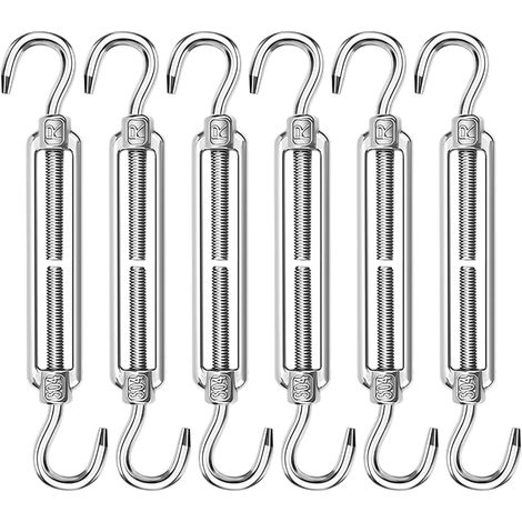 Set di 6 tenditori per cavi M6, gancio in acciaio inox 304, tenditore regolabile per stendibiancheria, fascetta per cavi resistente per vele ombreggianti e recinzioni da giardino. (1/5)