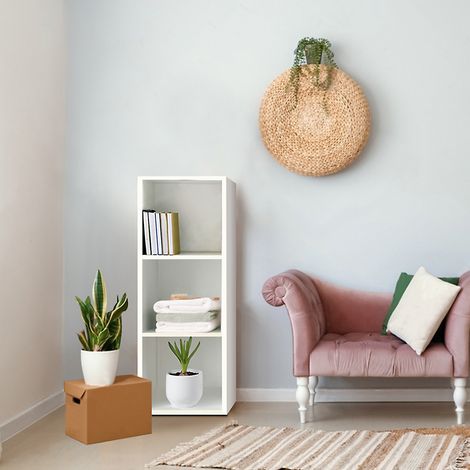 3-Tier Organizer Wood Bookshelf Open Shelf Bookcase 3 Cubes Storage Shelf Whit (1/5)