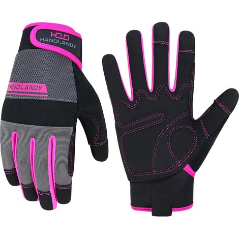 Gants de travail utilitaires pour homme et femme, gants de sécurité pour écran tactile, gants de jardin flexibles et respirants (taille S, rose) (1/5)