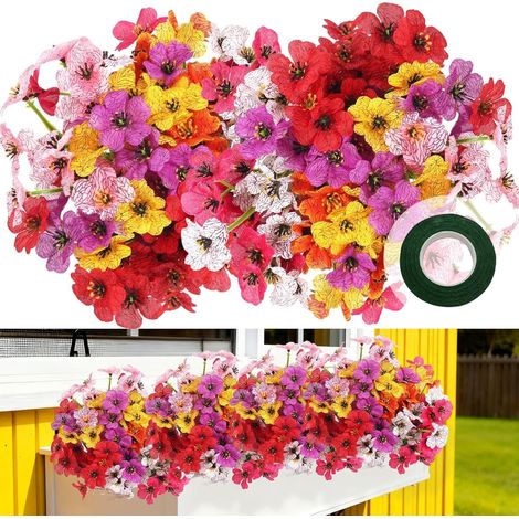 Lot de 7 fleurs artificielles, mélange de couleurs, 35 cm, plantes artificielles pour balcon, décoration de maison, fête, rouge, rose, orange, jaune, magenta, violet, blanc (1/5)
