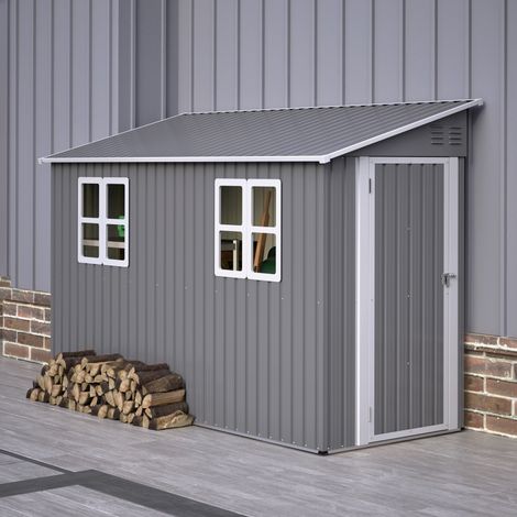Abri jardin métal adossé 1,2x3 m avec toit monopente, cabane rangement outils extérieur, structure durable et gain de place pratique (1/5)