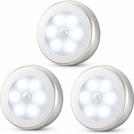 FLITI-Détecteur de mouvement Veilleuse LED sans fil Stick-Anywhere 3pcs Blanc 20lm PIR Capteur lumière Placard Escalier Couloir Sécurité Batterie AAA (1/5)