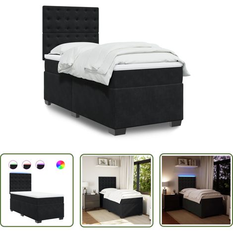 The Living Store Boxspringbett mit Matratze Schwarz 100x200 cm Samt - Boxspringbett - Samtbett - Doppelbett - LED Beleuchtung - Höhenverstellbares Kopfteil (1/5)