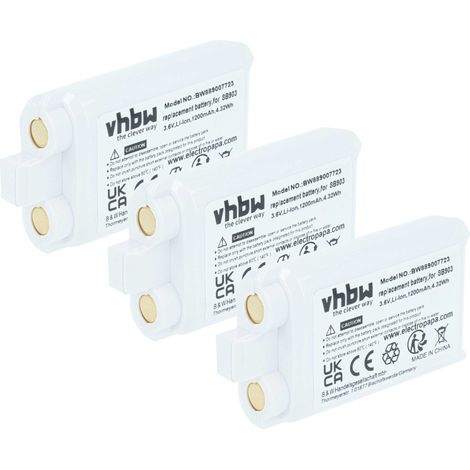 vhbw 3x Batterie remplacement pour Shure SB903 pour système de radio numérique, émetteur (1200mAh, 3,7V, Li-ion)