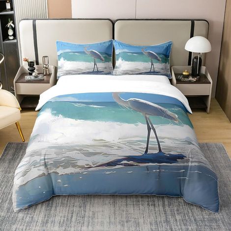 Egret Imprimer 100% Coton Sets de Housse de Couette Enfants Plage Thèmes Parure de Lit 240x260cm Côte Ancre Housse de Couette Sea Hawaiian Plage Naturel Scene Parure Housse de Couette - 260 x 240 cm + (1/5)