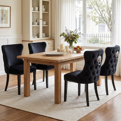Wahson Lot de 4 Chaises en Velours, Chaise Salle à Manger Moderne et Pieds Bois Massif Chaises de Salon Rembourrées Épais, Noir