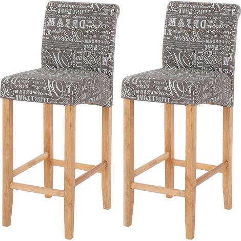 Lot de 2 tabourets de bar HWC-C33, tissu words fabric - gris, pieds clairs (1/5)