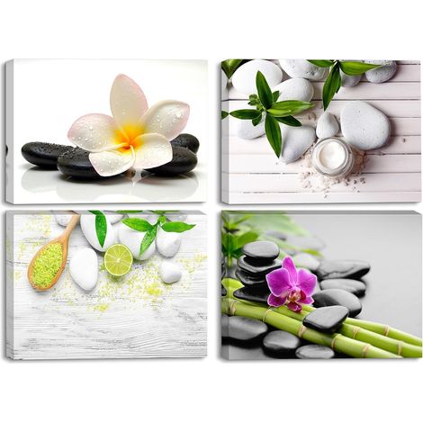 4x Tableau de Zen sur Toile Spa Yoga Peinture en Bambou Orchidée Image Impression sur Toile avec Cadre pour Salle de Bain Chambre Décor Mural Cadeau Fête Noël 30x40cm (1/5)
