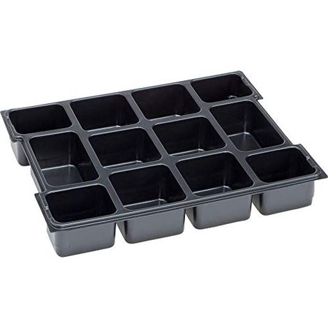 FP – Bac de rangement pour petites pièces 12 compartiments – Dimensions 404 x 312 x 61 mm – En polystyrène noir – Compatible L-BOXX 102 et 136 - 1000010126