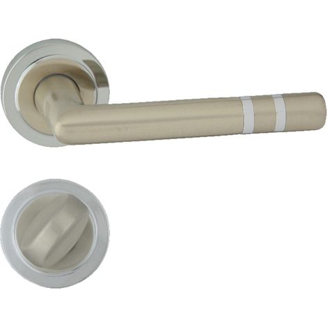 DOMINO Poignée de porte PALLAS R M6 M9 WC Poignée avec rosace WC Chrome/nickel brillant (1/5)