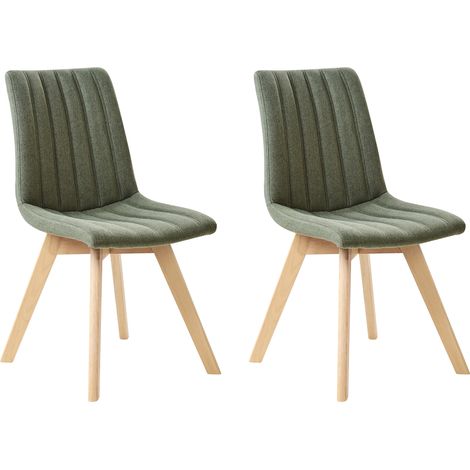 Conjunto de 2 sillas de comedor tela de poliéster patas de madera maciza clara acolchado respaldo curvo verde oscuro Calgary