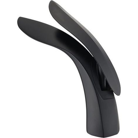 Rubinetto per lavabo da bagno, design moderno ed elegante, miscelatore in ottone nero, acqua calda e fredda disponibili, valvola in ceramica.
