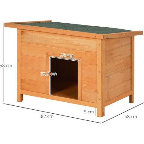 Niches extérieures chien en bois avec toit en feutre relevable, abri imperméable à plancher surélevé pour petits chiens, jaune, 82 x 58 x 58 cm (1/5)
