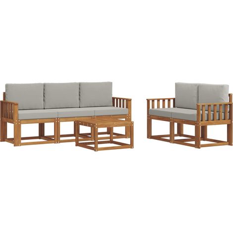 Outdoor Sofa Set with Cushion 6 pcs Natural and Light Grey vidaXL