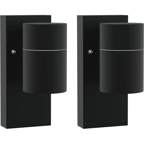Lot de 2 appliques murales extérieures design minimaliste 6,5 x 10,5 x 16 cm en acier inoxydable noir