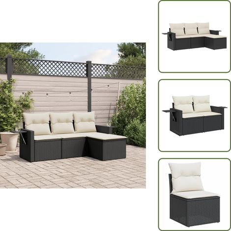 The Living Store 4-tlg. Garten-Sofagarnitur mit Kissen Schwarz Poly Rattan - Gartensorte - Gartenmöbelset - Polyethylen Möbel - Outdoor Lounge Set - Rattan Gartenmöbel (1/5)