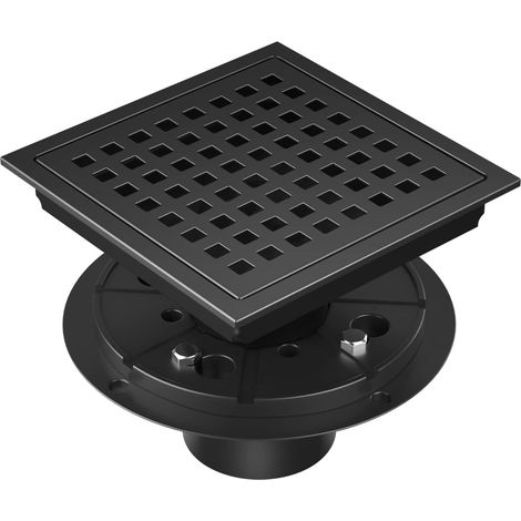 Sollbry Desagüe de ducha cuadrado de 6 pulgadas, negro mate, kit de desagüe de piso de ducha de acero inoxidable con brida, rejilla extraíble, filtro de pelo, no apto para bañera (1/5)