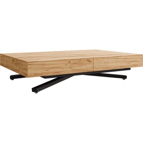 Mesa de centro convertible Oswego 176, Roble dorado artesanal, 27x80x120cm, Diámetro: 0, Aglomerado laminado, Angular