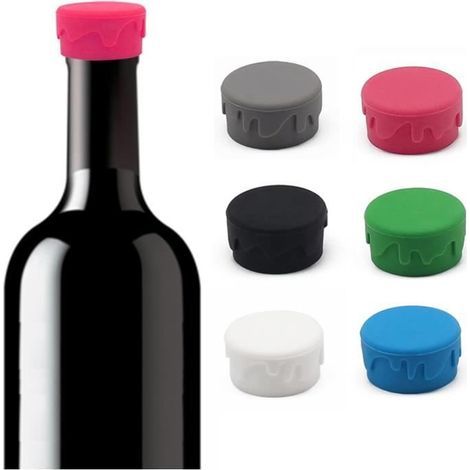 Wine Stoppers - Set of 6 - Reusable Silicone - Assorted Colors - Leakproof - Easy to Use (1/4)