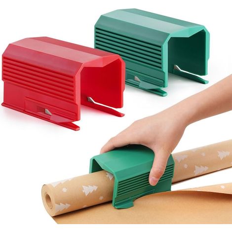 Set di 2 taglierine per rotoli di carta natalizia, ideali per lavori creativi, compleanni e confezioni regalo (1 rossa e 1 verde).