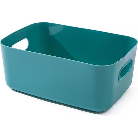 Bac de rangement en plastique, style simple, multifonctionnel, grande capacité, pour garde-manger, cosmétiques et cuisine, vert, taille L (1/5)