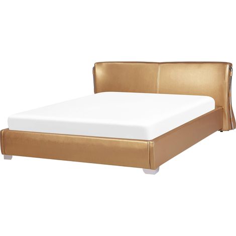 Cama de agua tapizada en piel dorada con somier y accesorios 180 x 200 cm diseño moderno Paris