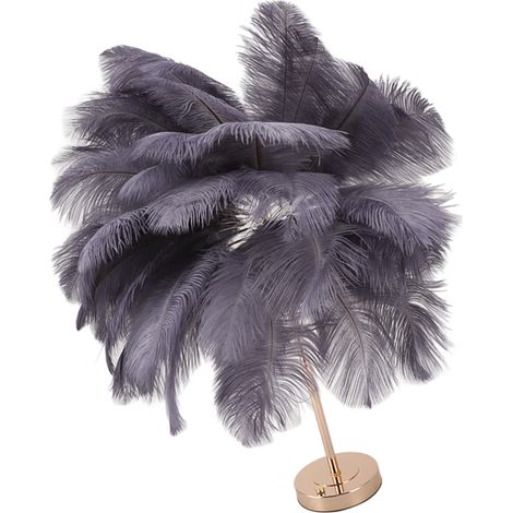 Lampadaire à plumes d'autruche rechargeable, lampe de décoration romantique moderne, lampe de chevet pour chambre à coucher, gris (1/5)