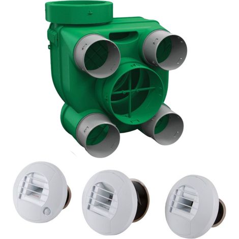 Kit Hygro A VMC simple flux hygroréglable basse consommation + 3 bouches électriques - AXELAIR - KHAERST5160