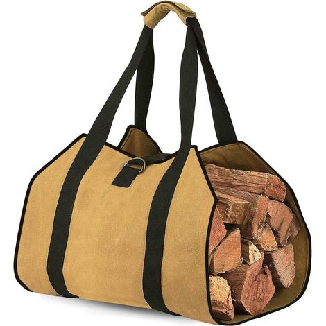 Canvas-Holztasche für Kamin, Brennholz, Aufbewahrungstasche, großes Fassungsvermögen, Outdoor-Holzträger, gewachster Holz-Holzträger mit Griffen, robuste Holz-Tragetasche (98 x 45 cm) (1/5)