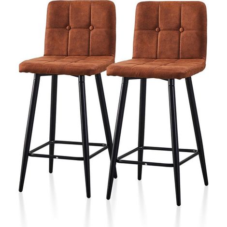 2 X Bar Stools, Faux Leather High Back Kitchen Counter Chairs, Brown (1/5)