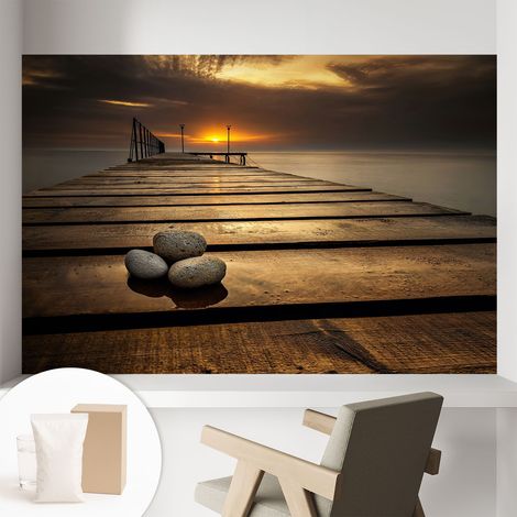 Papier peint intissé pour salon chambre à coucher peint imprimé Installation facile - Colle incluse gratuite Coucher de soleil 104x70 cm (1/5)