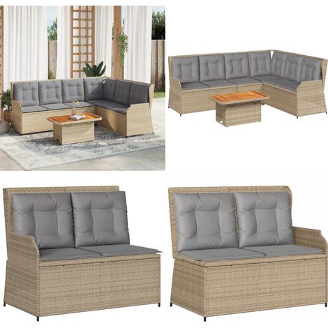 Salon de jardin avec coussins 5 pcs beige résine tressée - Banc de jardin - Canapé de jardin (1/5)