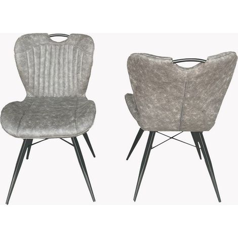 Dining Fabric Chair with Metal Legs (Set of 2) - Grey/Black - Assembly Required