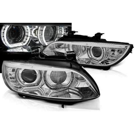 Paire de feux phares BMW serie 3 E92 / E93 de 2006 a 2010 angel eyes LED 3D DRL chrome-31439164 (1/4)