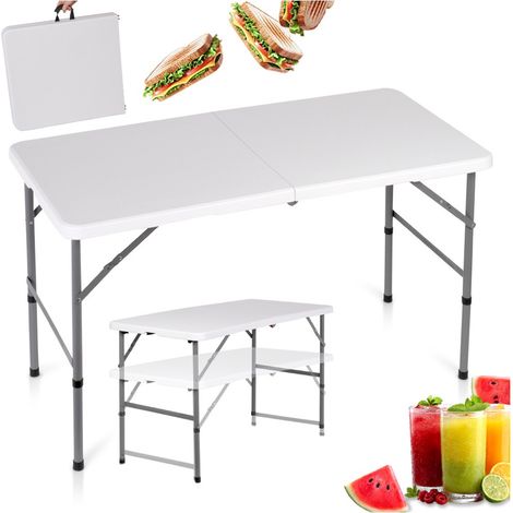 Table pliante blanche 2 en 1, 120 x 60 cm, idéale pour la restauration, les banquets, les jardins et le tourisme. Dimensions : 120 x 60 cm. (1/5)