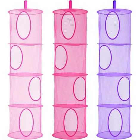 Aufbewahrungskorb aus Plüsch mit 4 Ebenen, faltbar, 3-teilig, platzsparend, für Kinderzimmer, Badezimmer, Balkon (Pink, Rot, Pink, Viola)